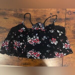 Floral Black and Red Strapless Top